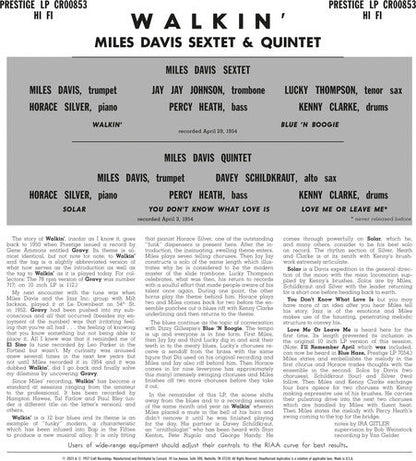 Miles Davis All Stars - Walkin' (original Jazz Classics Series) LP (180 Gram Vinyl)
