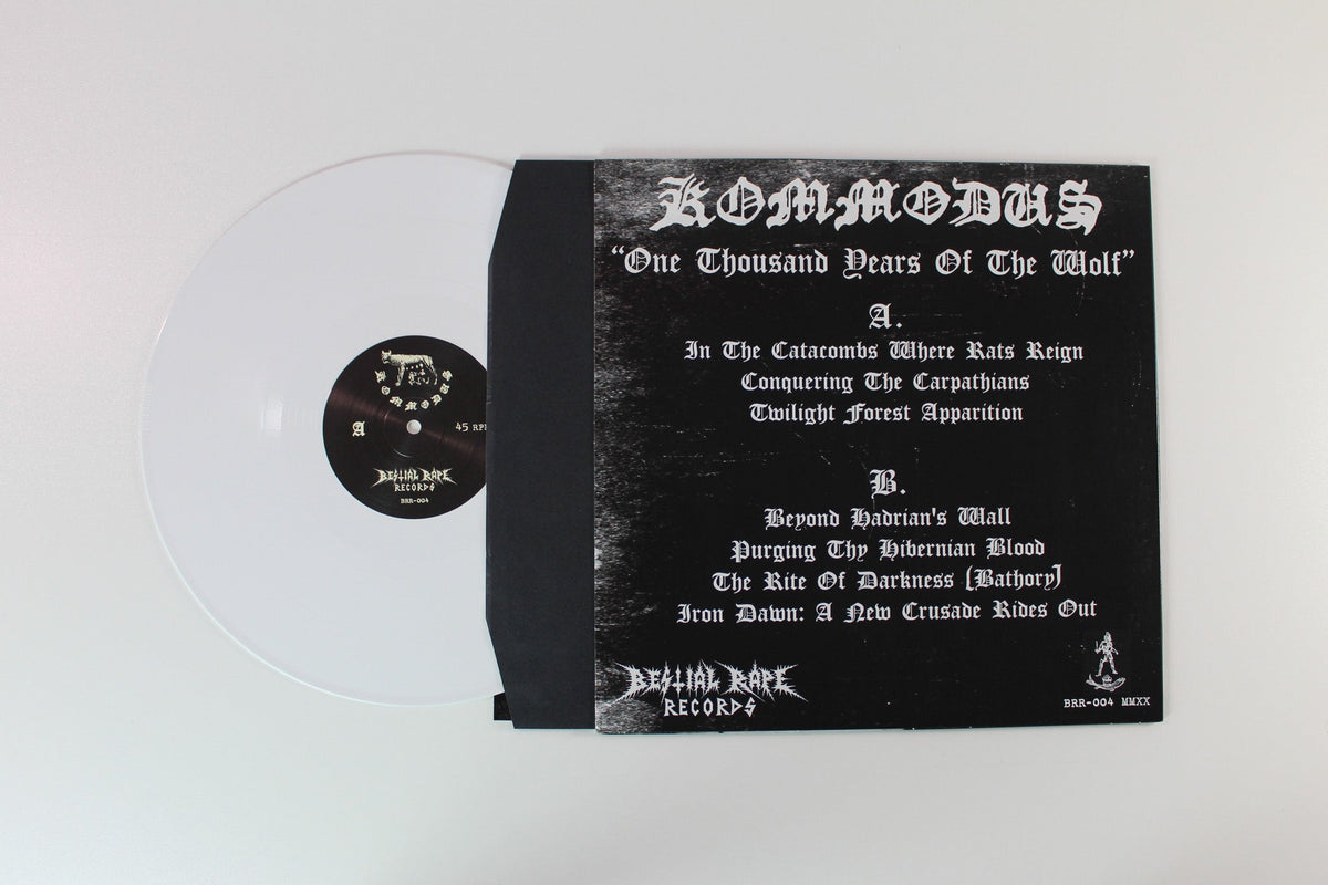 Kommodus - One Thousand Years Of The Wolf on Bestial Rape Records Reissue on White Vinyl