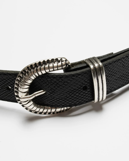 Faux Reptile Leather Belt (Black)